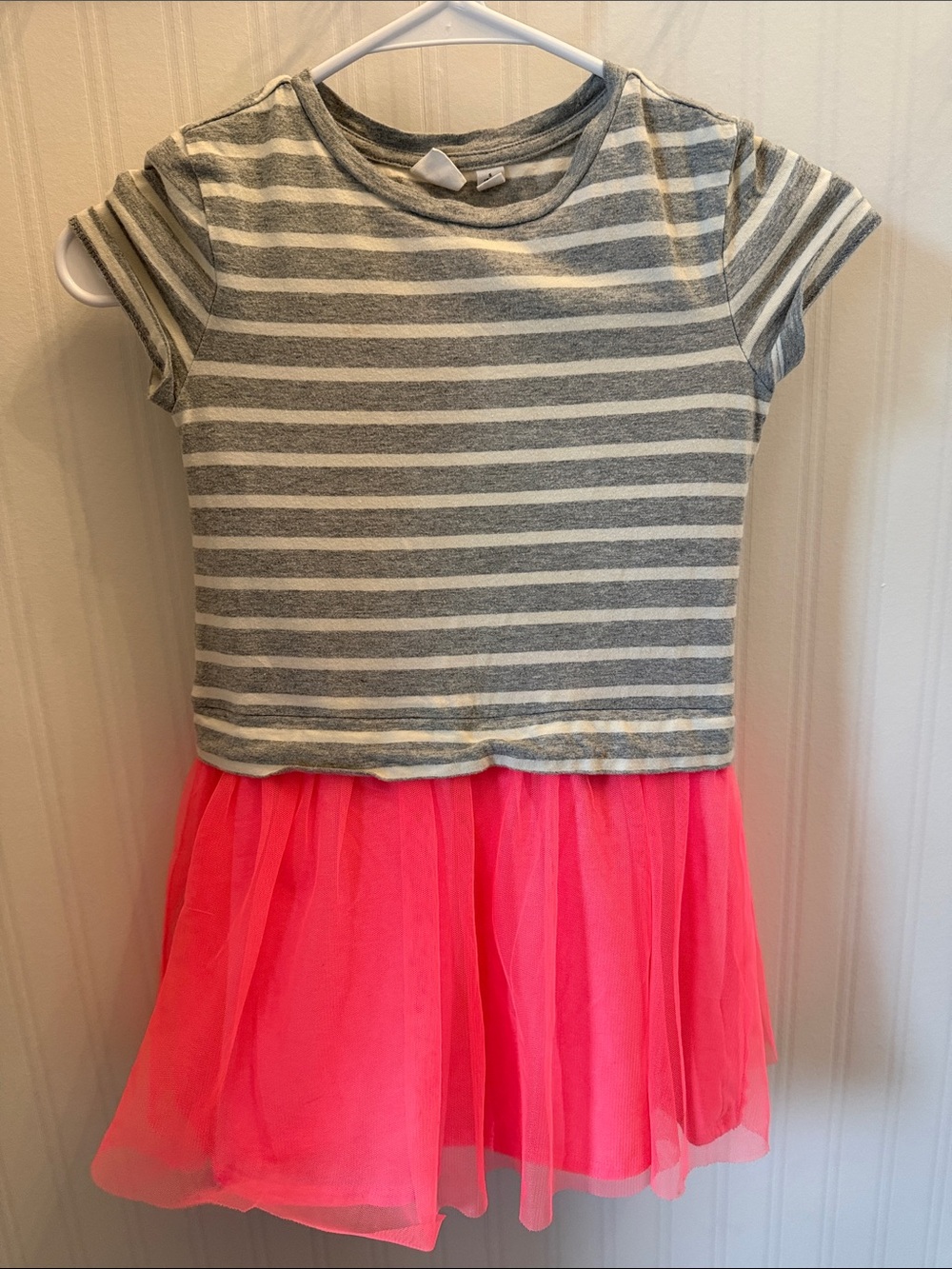 GAP Grey Striped Top with Bright Pink Tulle Skirt